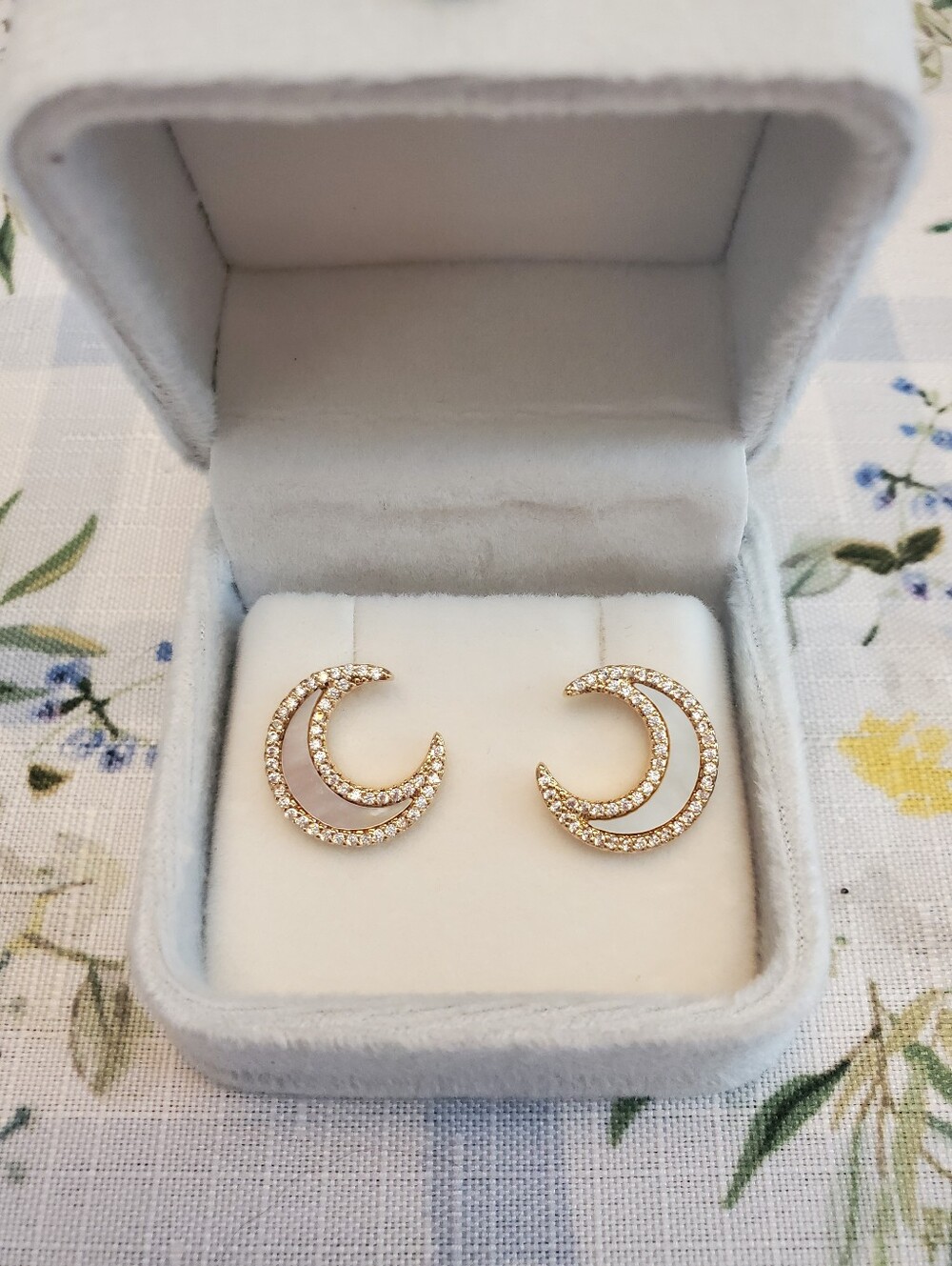 Gold Crescent Moon Stud Earrings